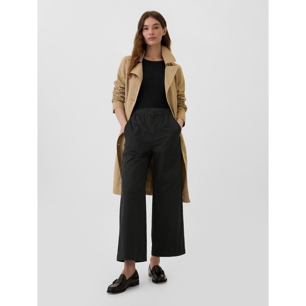 New Gap Pants Khakis Medium Wide Leg Black High Rise Easy Elastic Waist Cotton